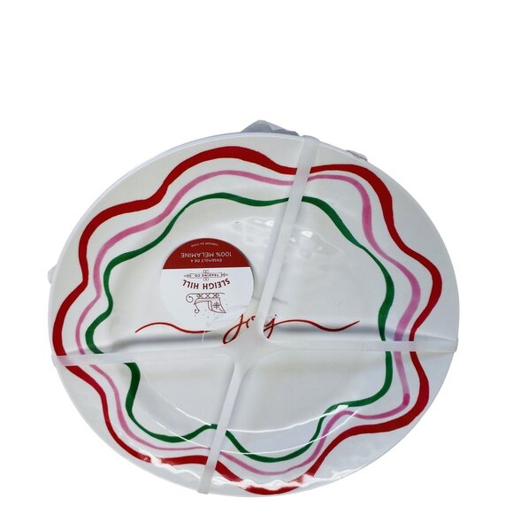 Christmas Holiday Dinner Plates With Joy & Festive Swirl Design - Picture 2 of 3